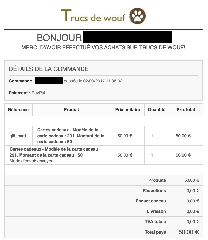 Confirmation commande carte cadeau TrucdeWouf copy