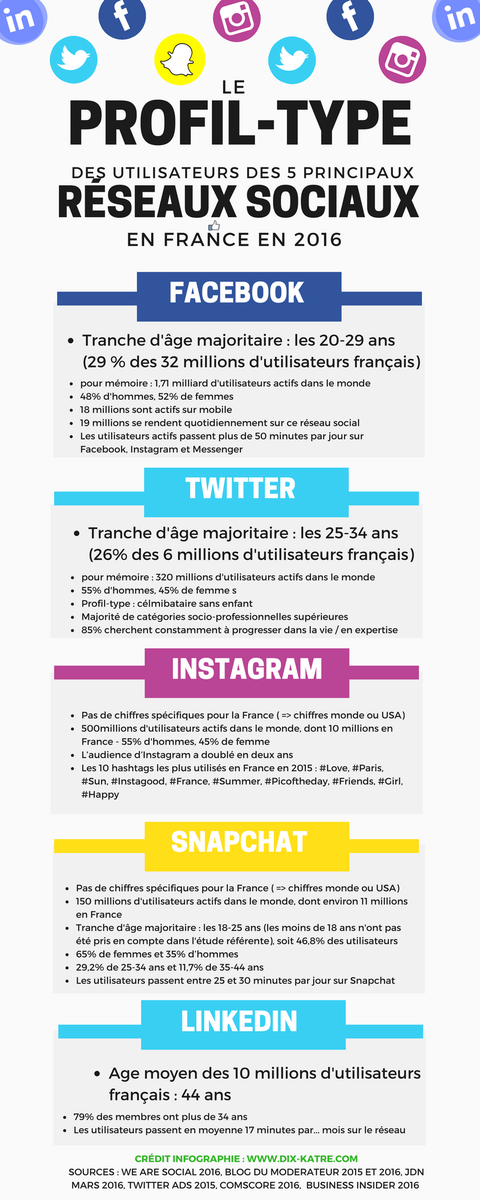 Infographie profil type des utilisateurs des réseaux sociaux 