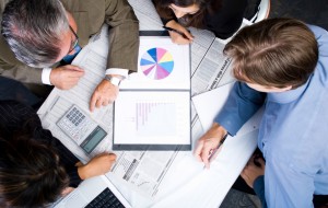 overhead view of group business people meeting